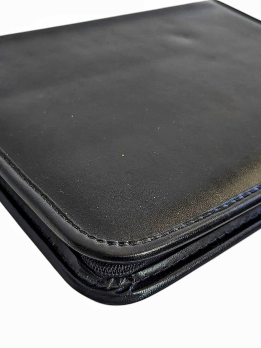 Vintage A4 Black Leather TIME TEXT Zippered Portfolio 3 Ring Binder Made in Cana - Picture 7 of 11